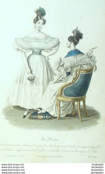Gravure La mode 1832 # 252 (aquarelle old Fashion plate)
