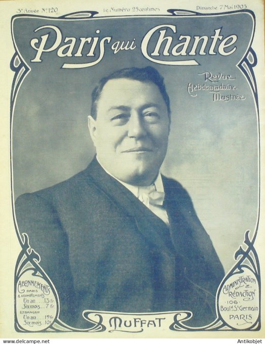 Paris qui chante 1905 n°120 Muffat Thibaud Muffat Davière Limat Rictus Dranem