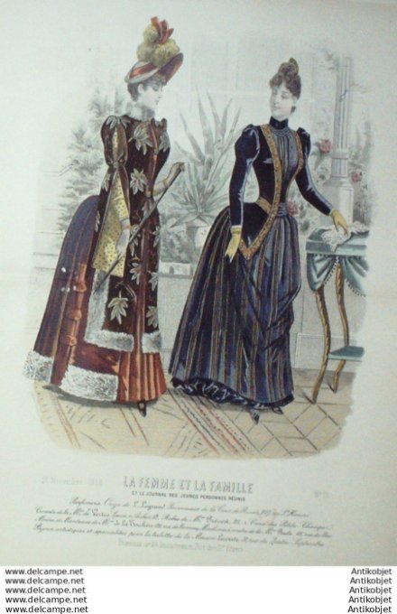 Gravure Mode La Femme & La Famille 1888 # 11 (Old Fashion plate)