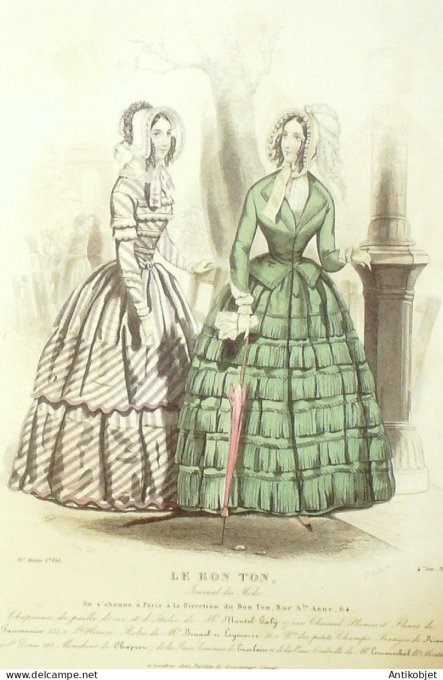 Gravure Mode Le Bon Ton 1844 #  6 (aquarelle old fashion plate)
