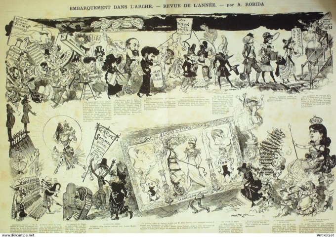 La Caricature 1882 #157 Revue de l'Année embarquement dans l'Arche Robida Trock Brac