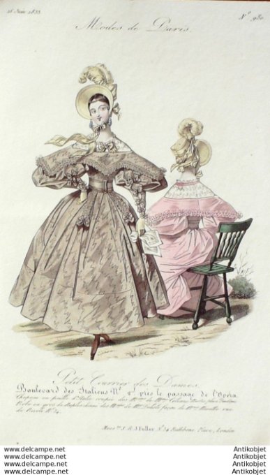 Gravure Mode Courrier des Dames 1832 #  980 (eau forte old Fashion plate)