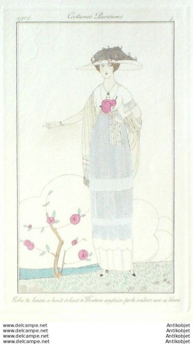 Martin Charles Pochoir Mode Art Deco n°   5-1912 Journal des Dames