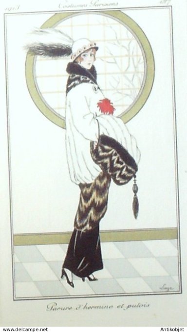 Gravure de mode Costume Parisien 1913 pl.127 LOEZE-Parure d'hermine