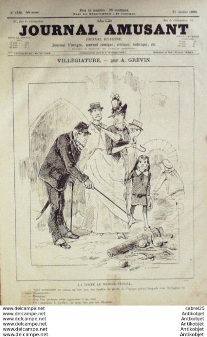 Le Journal Amusant 1886 # 1561 Voyage Mars Marins visite au Manoir Feodal de Grevin