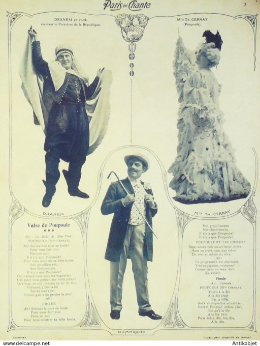 Paris qui chante 1903 n° 24 Dranem Laly Polin Judic Bordaud Beretta Bonnaud
