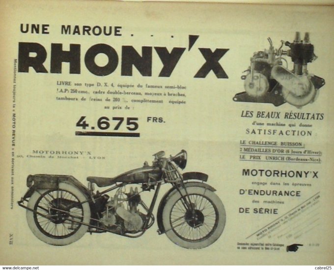 Moto Revue 1929 n° 321 Cyclecar chassis circuit Aisne Tour de France Moto détonation