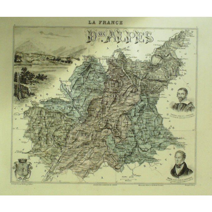 Carte BASSES ALPES (04) DIGNE Graveur LECOQ WALTNER BARBIER 1868