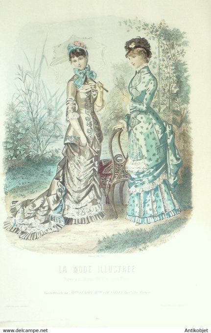 Gravure de mode La Mode illustrée 1880 n°15 (Maison Coussinet-Fladry)