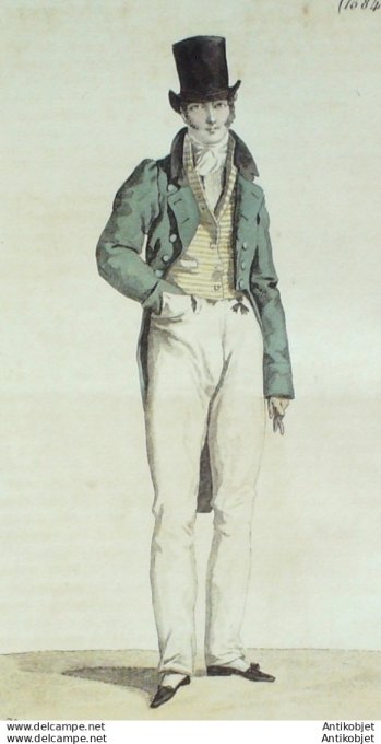 Gravure de mode Costume Parisien 1816 n°1584 Habit homme à collet de velours