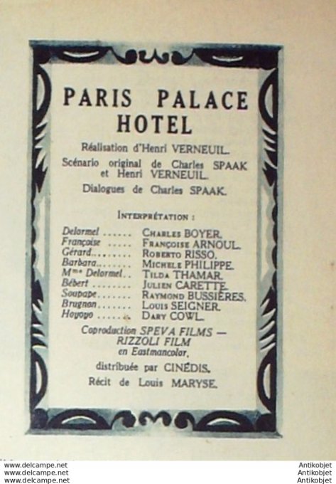 Paris Palace hôtel Françoise Arnoul Dary Cowl Louis Seigner + Film