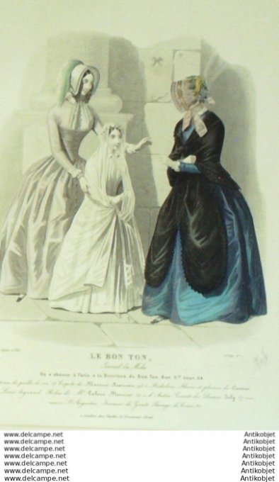 Gravure Mode Le Bon Ton 1844 #  1 (aquarelle old fashion plate)