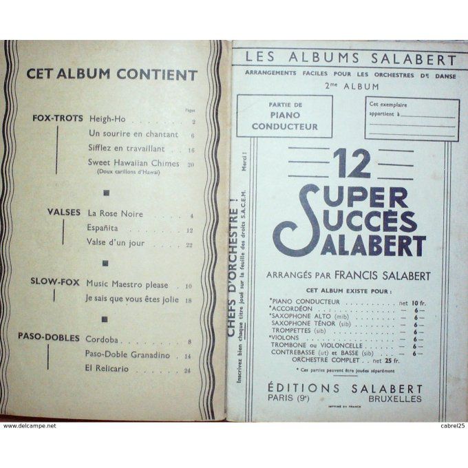 Retro Orchestre 12 Succès Piano 1940