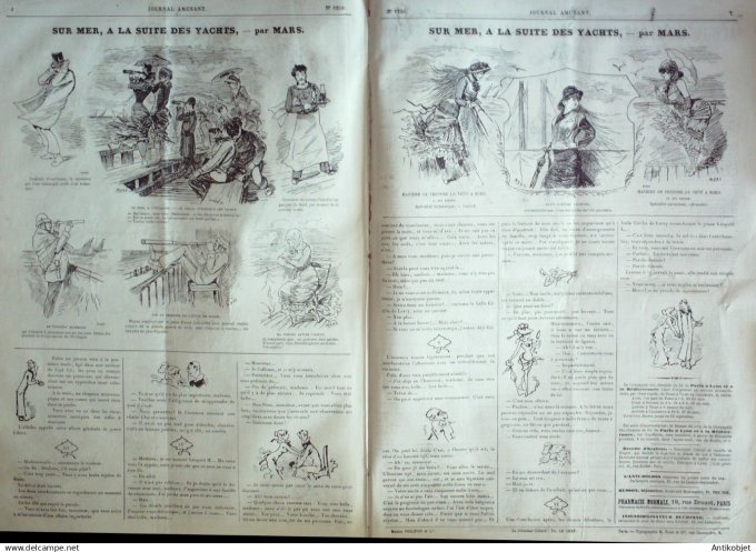 Le Journal Amusant 1880 # 1250 sur Mer a la suite des yachts regates d'ostende par Mars
