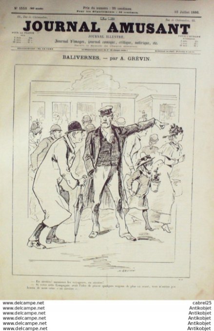 Le Journal Amusant 1886 # 1558 Au bord de l'eau de Mars  La peche de Stop