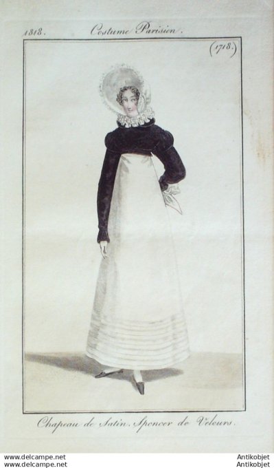 Gravure Mode Costume Parisien 1818 # 1718 (eau forte old Fashion plate