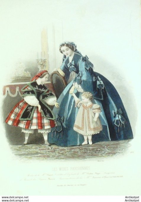 Gravure Les Modes Parisiennes 1859 # 871 Costumes enfants Maison Fauvet