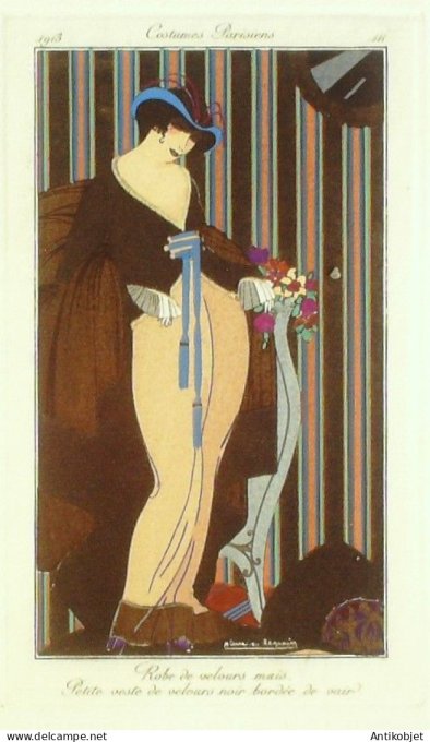 Gravure Mode Costume Parisien 1913 # 111 Legrain Pierre (eau forte)