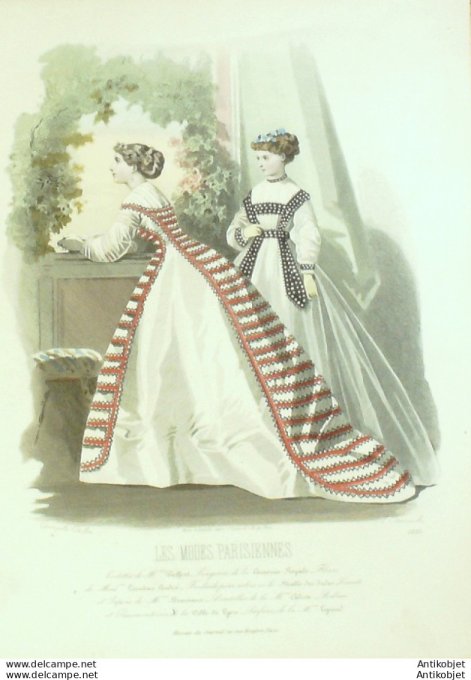 Gravure Les Modes Parisiennes 1865 #1225 Robes en voile Maison Pieffort