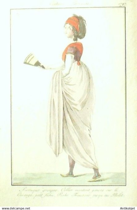 Gravure Costume Parisien 1797 an 5 #  1 (eau forte) Robe froncée