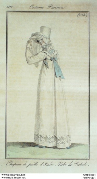 Gravure de mode Costume Parisien 1816 n°1583 Robe perkale