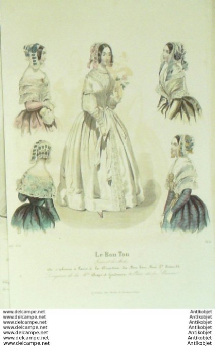 Gravure Mode Le Bon Ton 1843 # 844 (aquarelle old fashion plate)