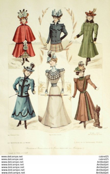 Gravure Mode Le Moniteur 1898 # 44 (Old Fashion plate)