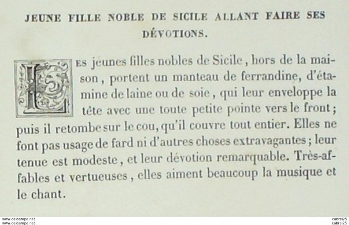 Italie Noble SICILIENNE en dévotions 1859