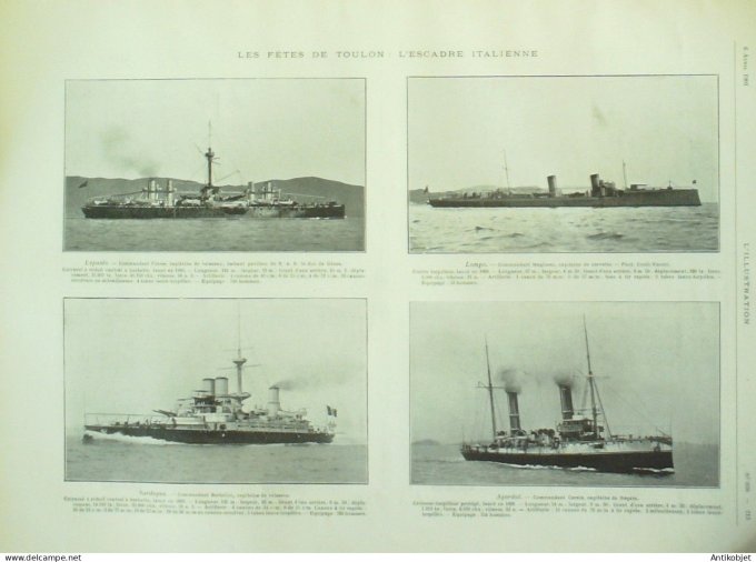 L'illustration 1901 n°3032 Italie Duc de Gènes Toulon (83) fêtes escadres Maroc Fantasia