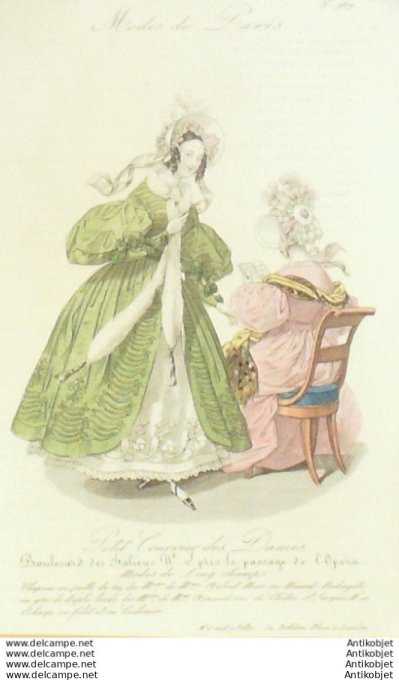 Gravure Mode Courrier des Dames 1832 #  969 (eau forte old Fashion plate)