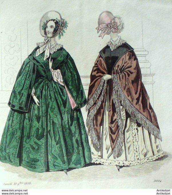 Costume Parisien 1838 # 3604 Manteau et mantille mantelets