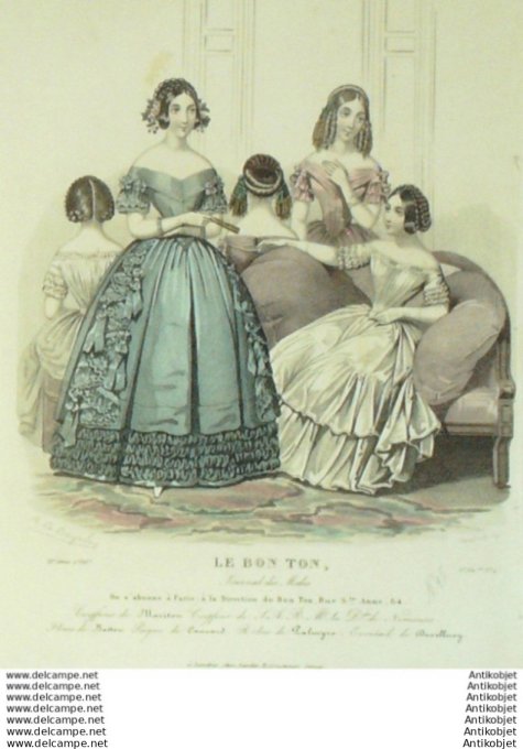 Gravure Mode Le Bon Ton 1844 #  4 (aquarelle old fashion plate)