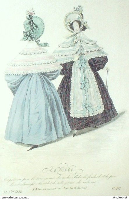 Gravure La mode 1834 # 401 (aquarelle old Fashion plate)