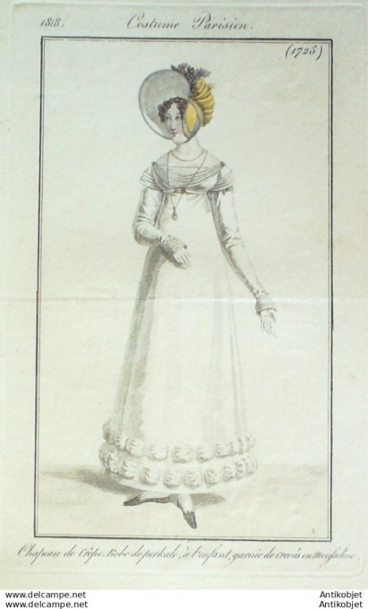 Gravure Mode Costume Parisien 1818 # 1725 (eau forte old Fashion plate