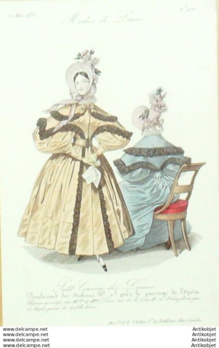 Gravure Mode Courrier des Dames 1832 #  976 (eau forte old Fashion plate)