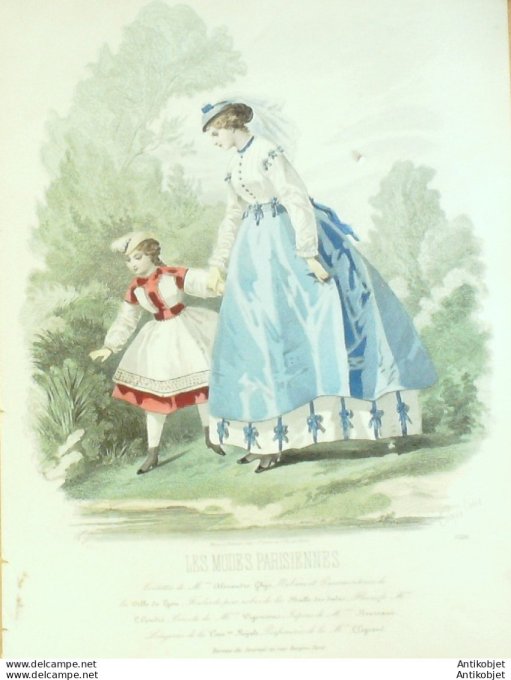 Gravure Les Modes Parisiennes 1865 #1226 Robes en voile Maison Ghys