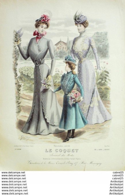 Gravure Mode Le Coquet 1899 # 10 (Old Fashion plate)