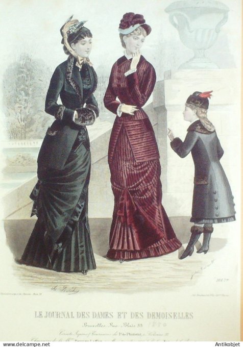 Gravure Mode J.Dames & Demoiselles 1873 # 1667 (Old Fashion plate)