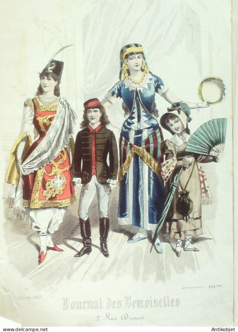 Gravure Mode J.Demoiselles 1883 # 4397b (aquarelle Old Fashion plate)