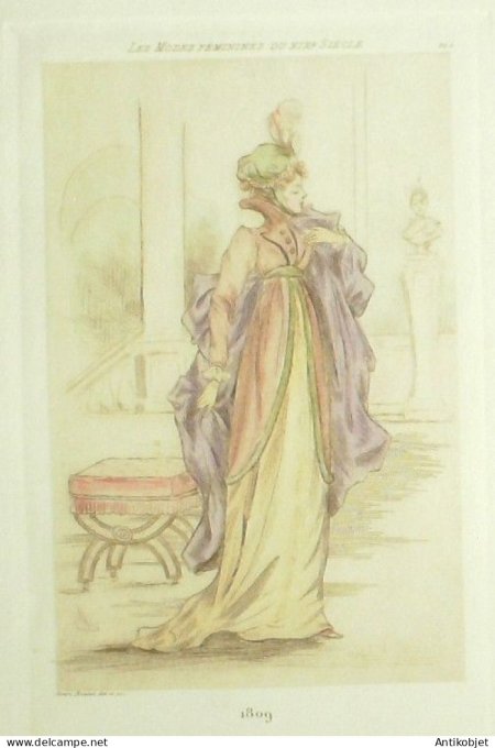 Gravure Mode Boutet (pointe seche aquarellee old Fashion plate) Pl  9-1902