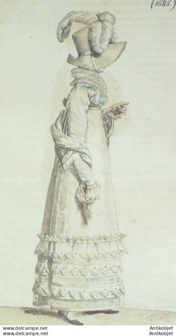 Gravure de mode Costume Parisien 1816 n°1585 Robe perkale