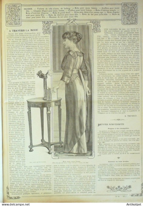 La Mode illustrée journal 1911 n° 34 Toilettes Costumes Passementerie