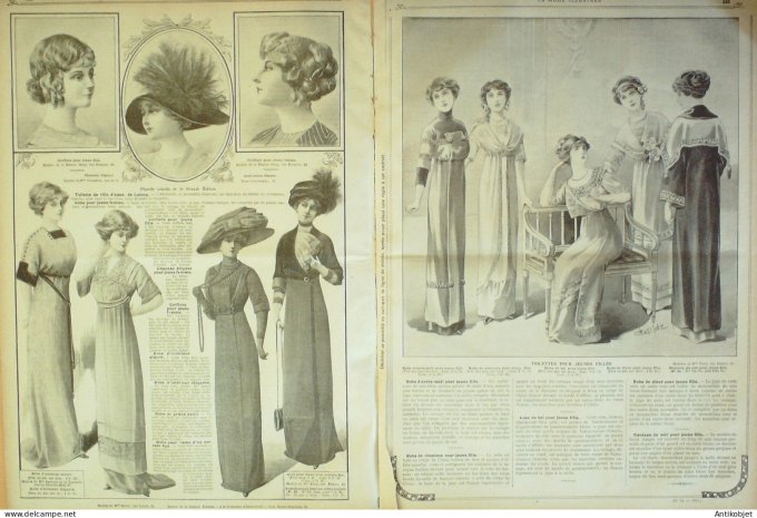 La Mode illustrée journal 1911 n° 34 Toilettes Costumes Passementerie