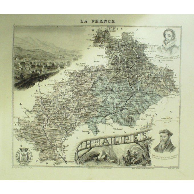 Carte Hautes Alpes (05) Gap Graveur Lecoq Waltner Barbier 1868