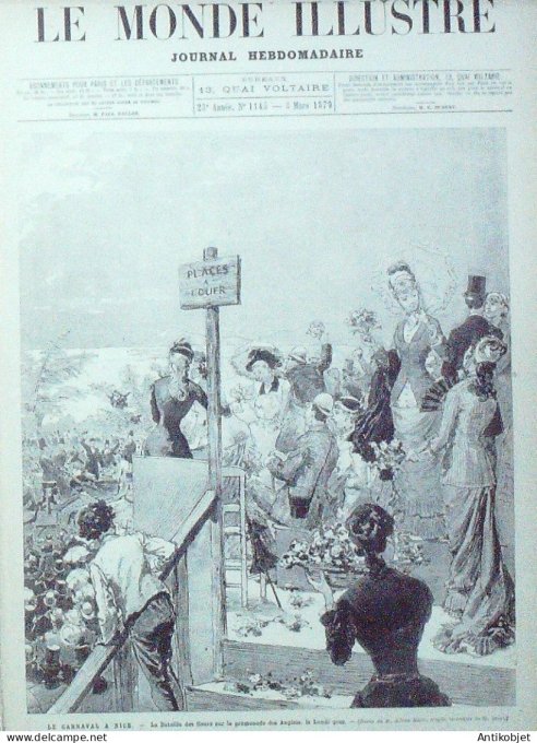 Le Monde illustré 1879 n°1145 Nice (06) bataille des fleurs Russie la peste