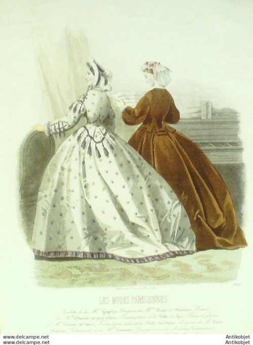 Gravure Les Modes Parisiennes 1863 #1082 Robes Popeline Maison Cagelin