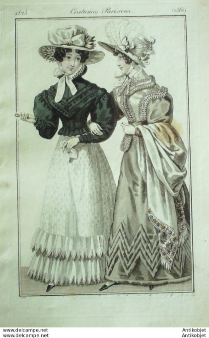 Costume Parisien 1825 # 2361 Robes de perkale jupon dentelle