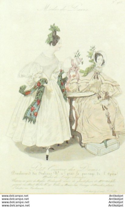 Gravure Mode Courrier des Dames 1832 #  965 (eau forte old Fashion plate)