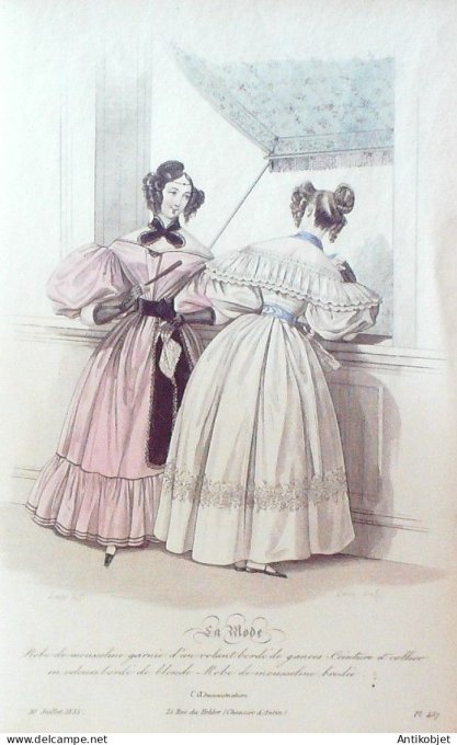 Gravure La mode 1835 # 457 (aquarelle old Fashion plate)