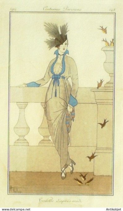Gravure Mode Costume Parisien 1914 # 148b Vallee Armand (eau forte)